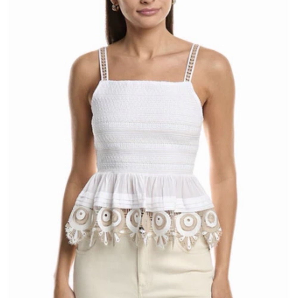 NWT Ramy Brook‎ Jess Women's Top Smocked Lace Hem Boho Cottagecore Romantic XXS